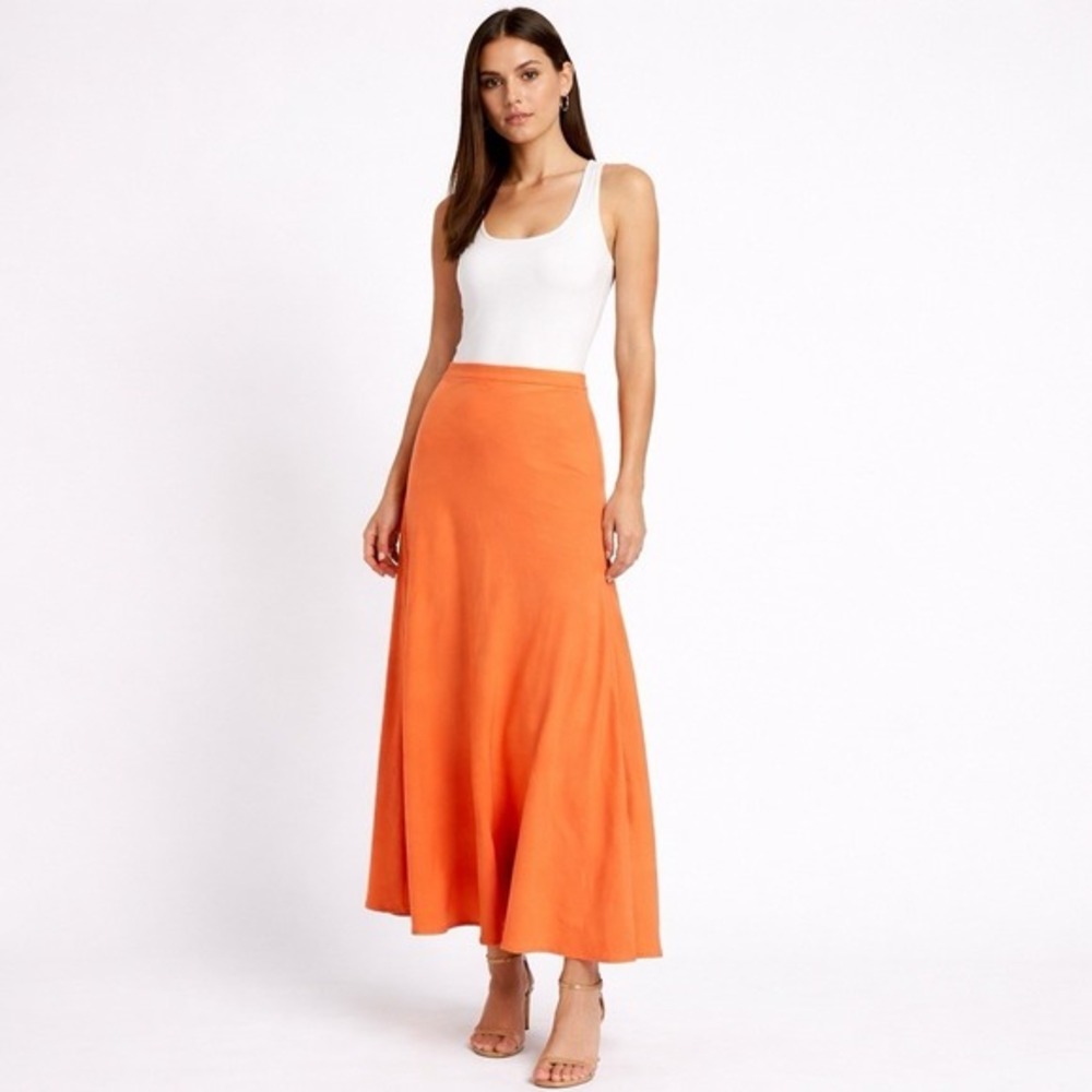 BCBG MAXAZRIA Maxi Skirt Coral Orange Small Festival Feminine Flowy